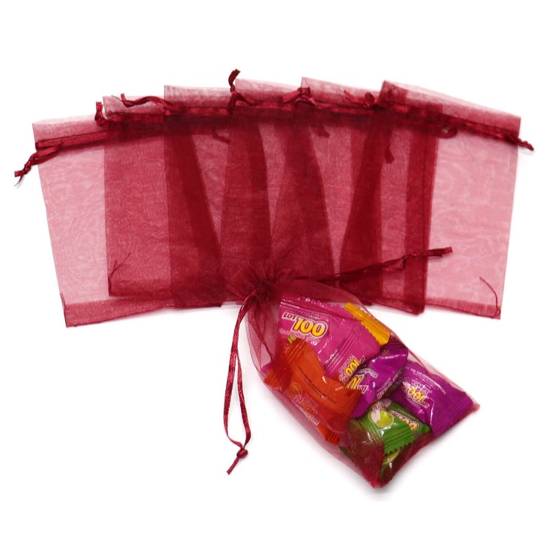 Bezall 100pcs Small Organza Bags 3x4 inch, Burgundy Drawstring Wedding Party Favor Bags Mesh Jewelry Gift Pouches Christmas Candy Bags - Image 5